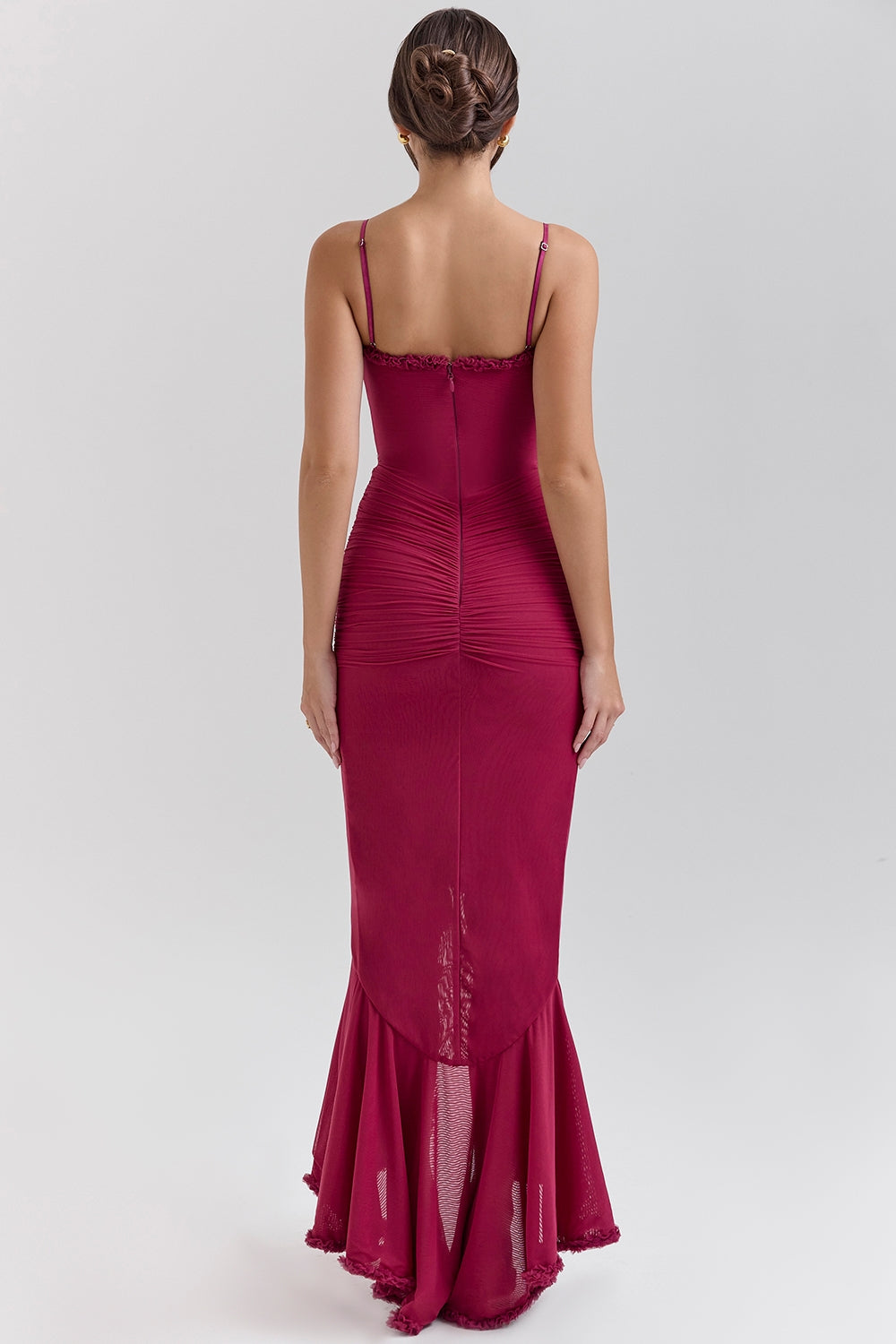 Crimson Ruffle Siren Maxi Dress