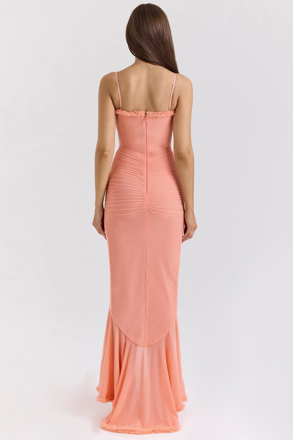Peach Ruffle Goddess Maxi Dress
