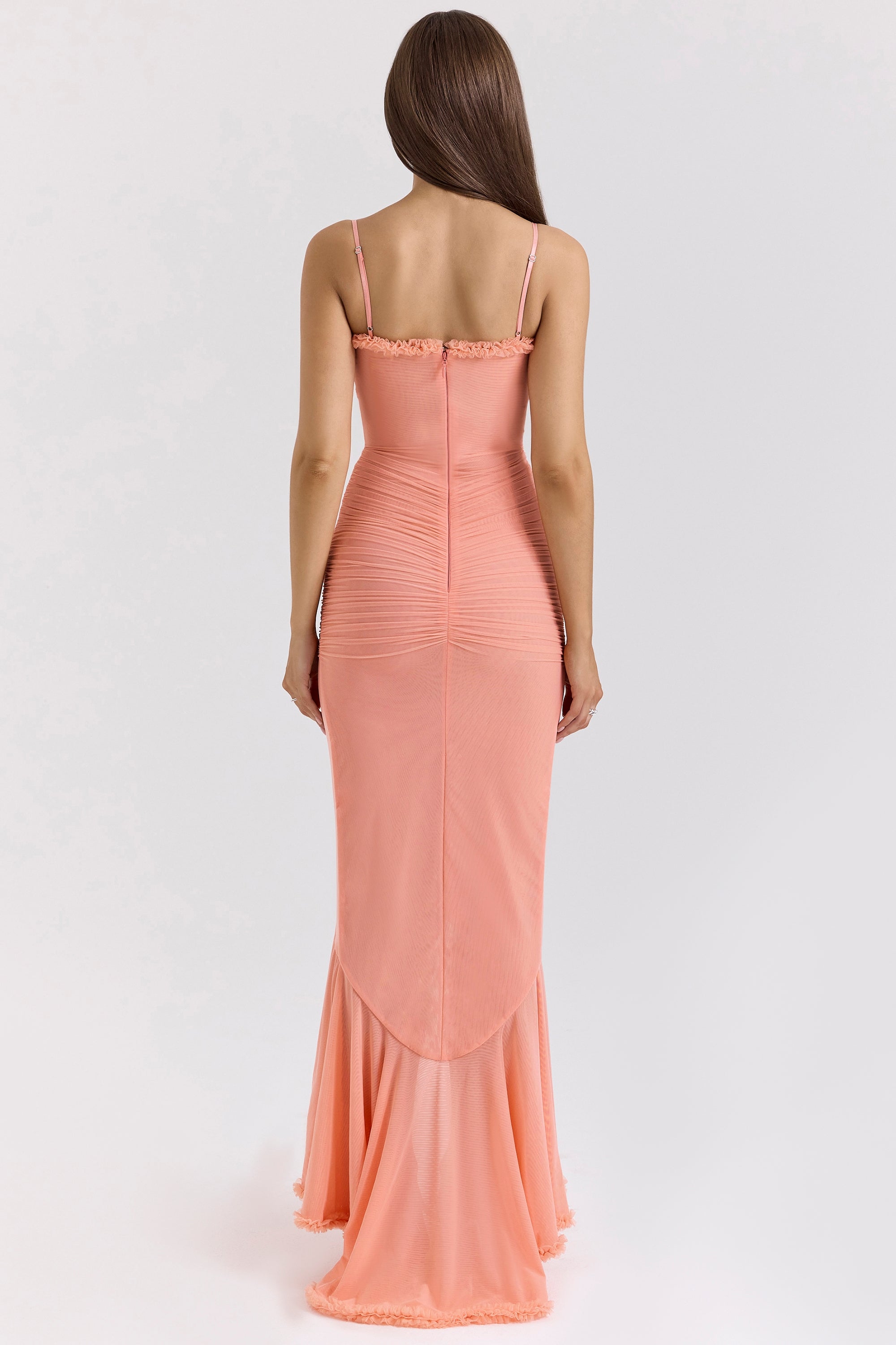 Peach Ruffle Goddess Maxi Dress