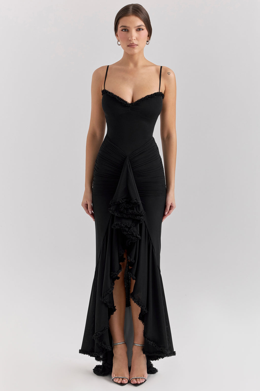 Midnight Ruffle Elegance Maxi Dress