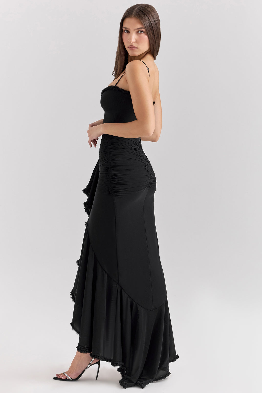 Midnight Ruffle Elegance Maxi Dress