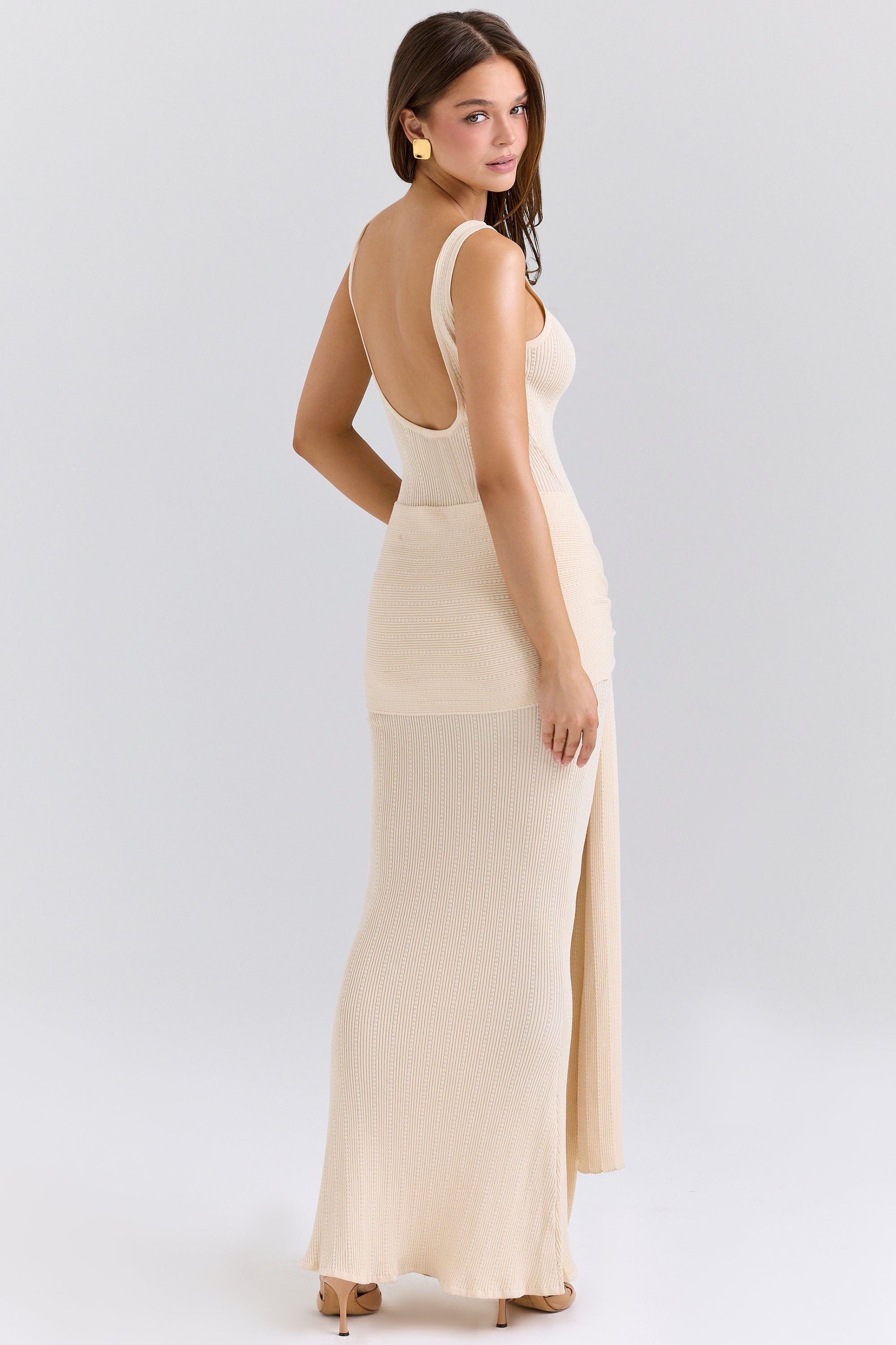 Champagne Knot-Draped Column Gown