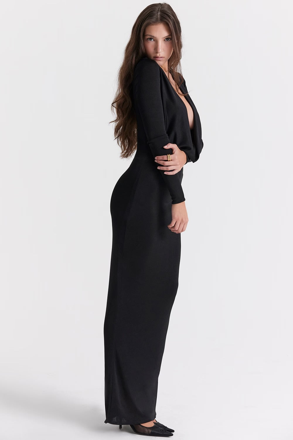 Midnight Temptation Plunge Maxi Dress