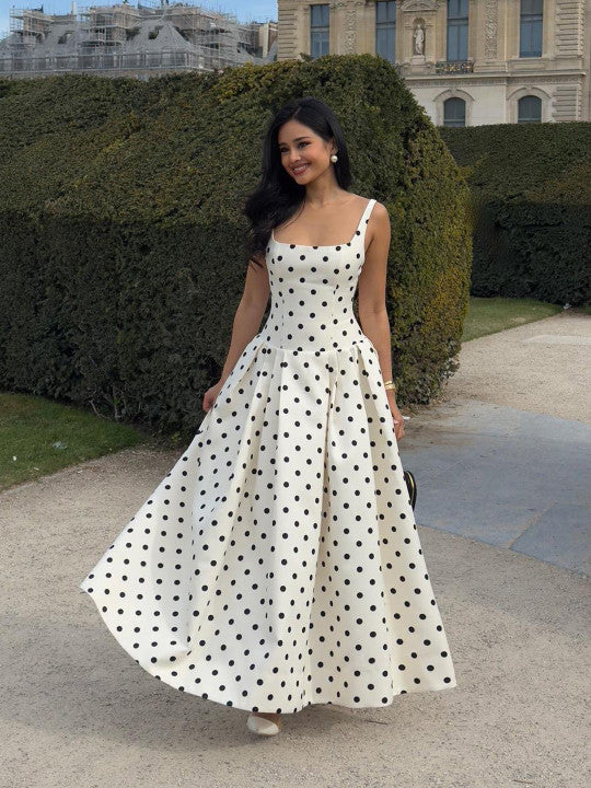 Riviera Charm Polka Dot Maxi Dress