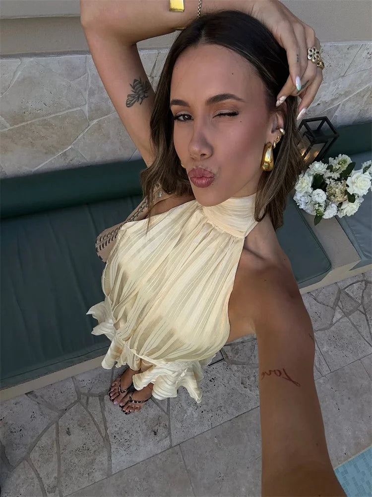 St. Tropez Halter Ruffle Dress