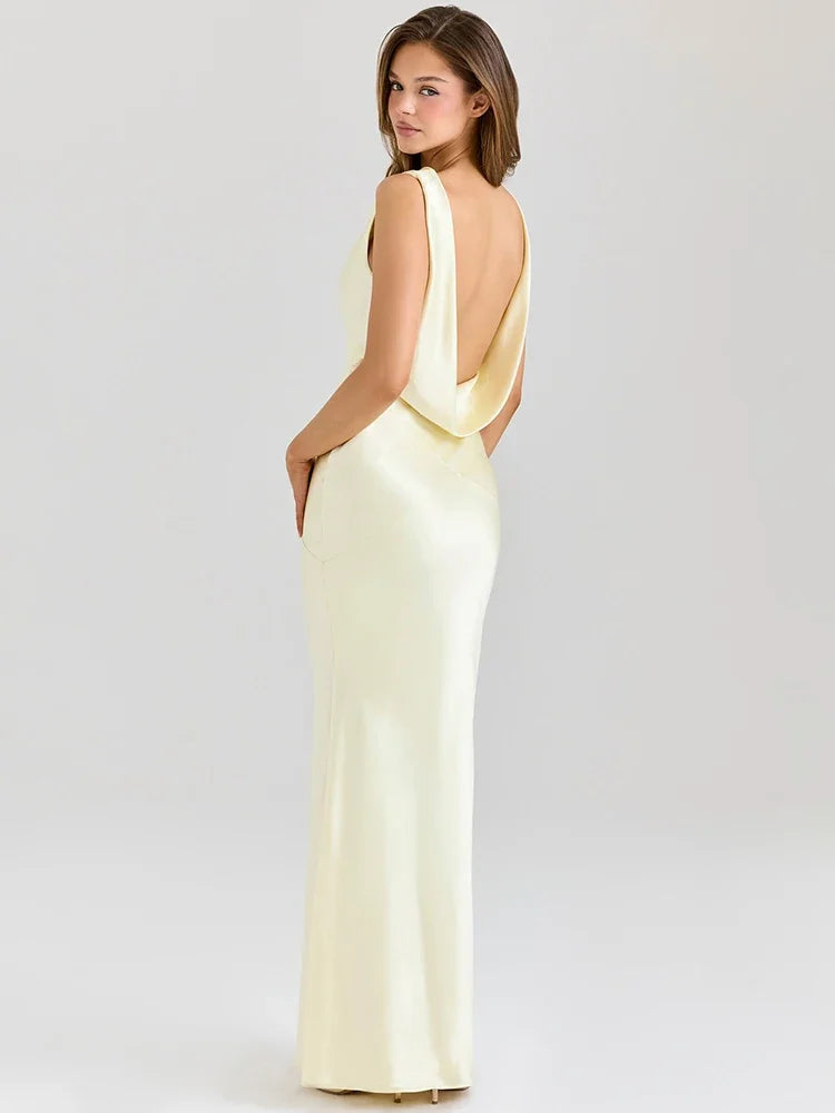 Golden Glow Backless Satin Gown
