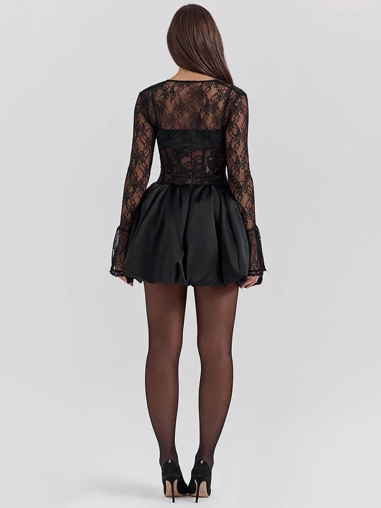 Midnight Allure Corset Lace Mini Dress