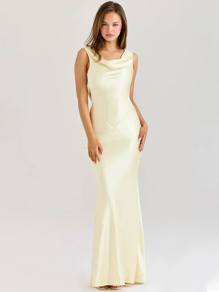 Golden Glow Backless Satin Gown
