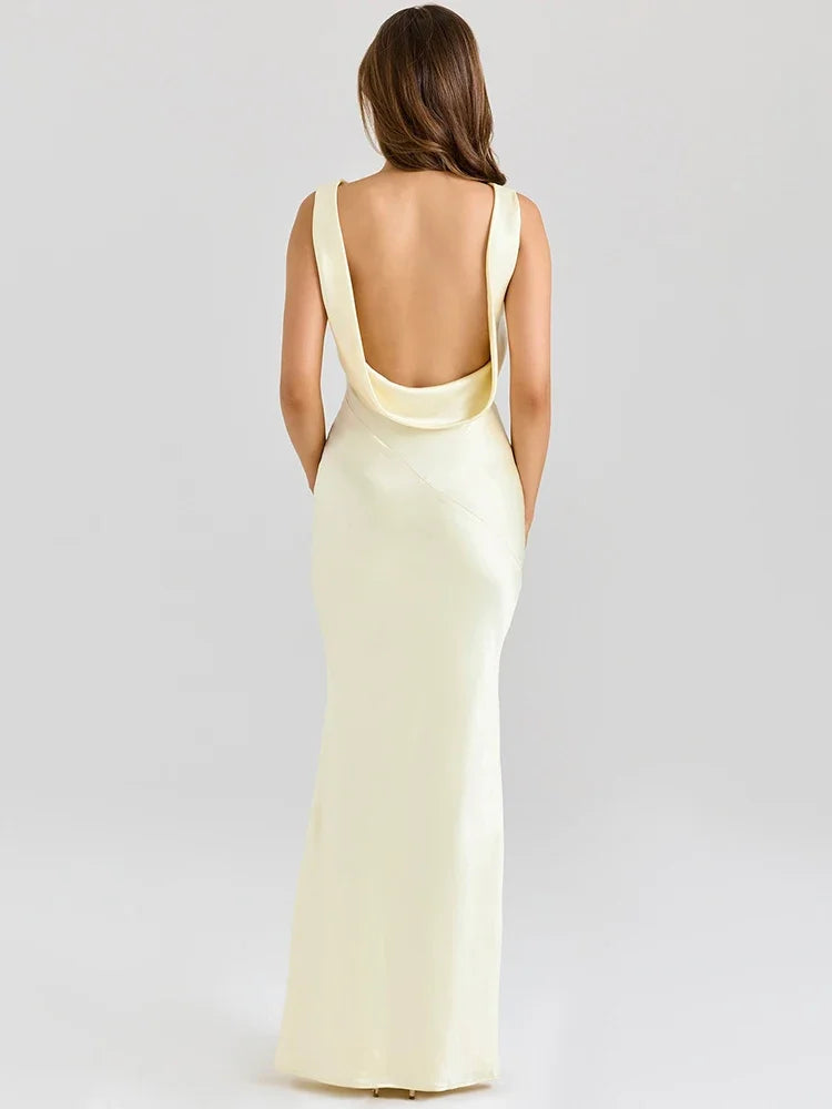 Golden Glow Backless Satin Gown